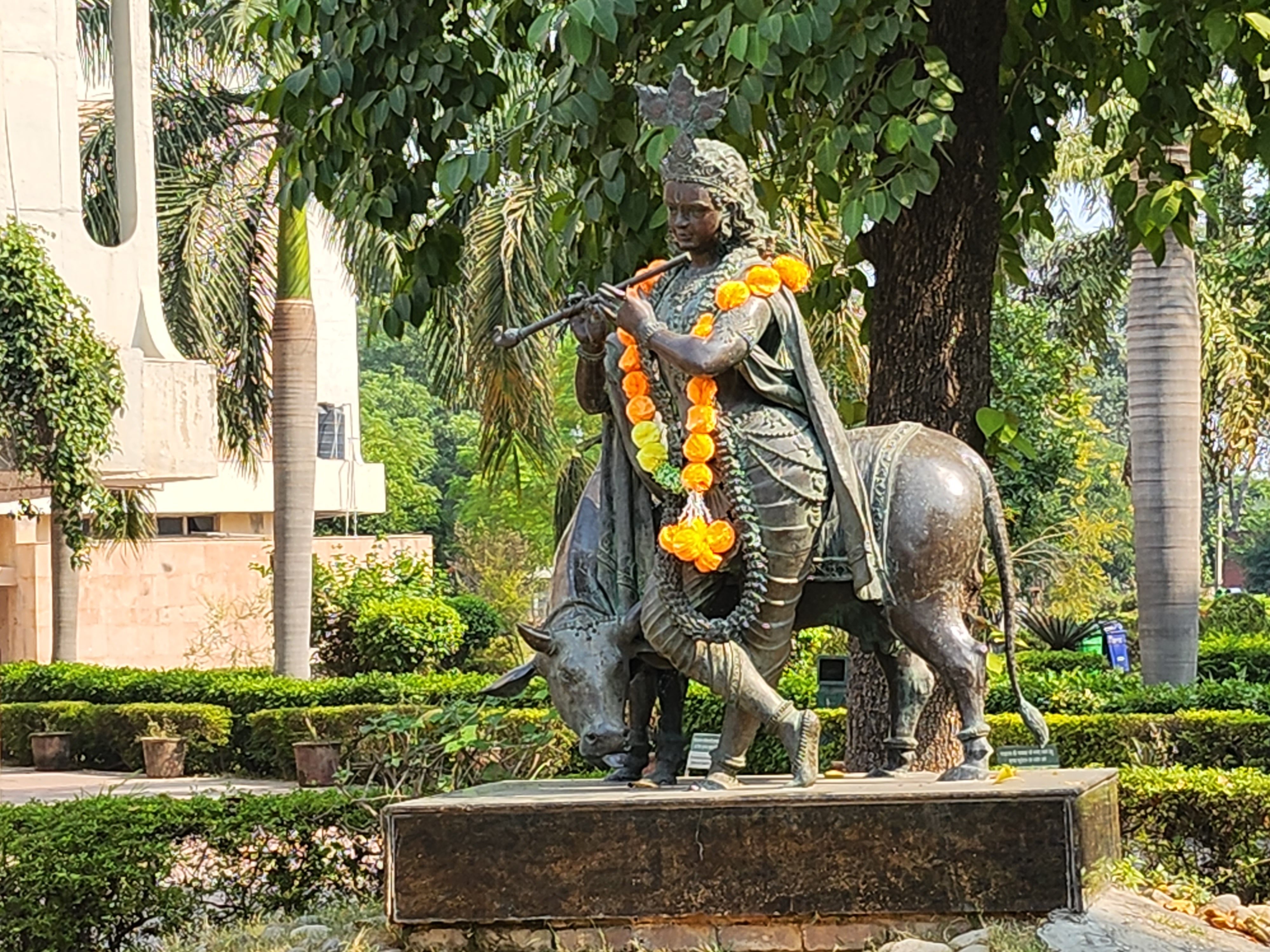 Krishna statue with marigold garlands